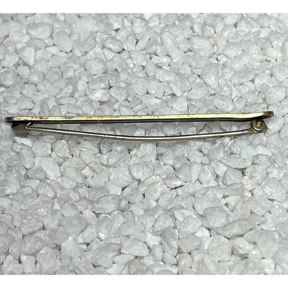 Antique Victorian Gold-Tone Bar Baguette Pin Brooch Intricate Floral Design - Picture 5 of 7